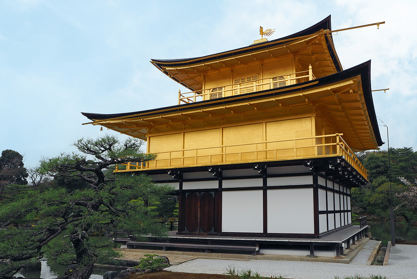 屋根の頂きでは鳳凰が京都を見渡す